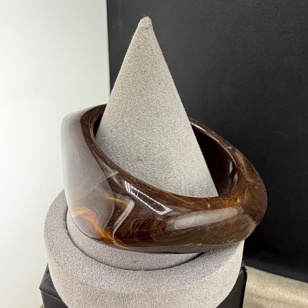 Vintage Chunky Acrylic Bangle Bracelet Brown Swirl 8"